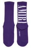 Amiri Vertical Logo Rib Crew Socks In Purple