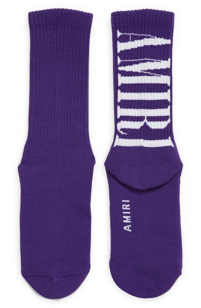 Amiri Vertical Logo Rib Crew Socks In Purple