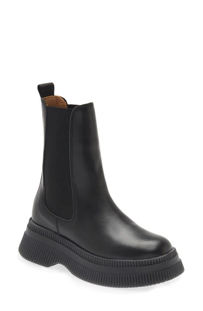 Ganni 55mm Leather Chelsea Boots In Black
