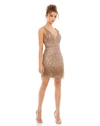 Mac Duggal Beaded Fringe Sequined Mini Dress In Copper