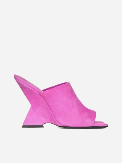 Attico 105mm Cheope Suede Wedge Mules In Fluo Pink