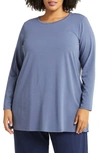 Eileen Fisher Long-sleeve Crewneck Top In Twilight