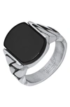 HMY JEWELRY STAINLESS STEEL BLACK AGATE RING