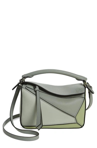 Loewe Mini Puzzle Colourblock Leather Bag In Ash Grey/ Light Celadon