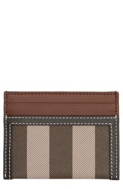 Burberry Sandon Check Leather Card Case In Dark Birch Brown