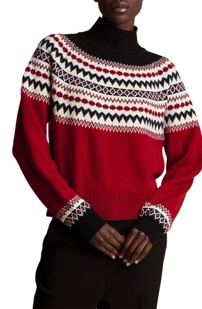 Khaite Denali Fair Isle Cashmere Turtleneck Sweater In Red/multi