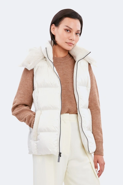 Dawn Levy Evelynn Shearling Trim Hooded Vest In White