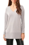 Vince Camuto Drop Shoulder Cozy V-neck Knit Top In Silver Heather