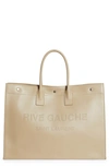Saint Laurent Rive Gauche Large Leather Tote Bag In Sea Salt