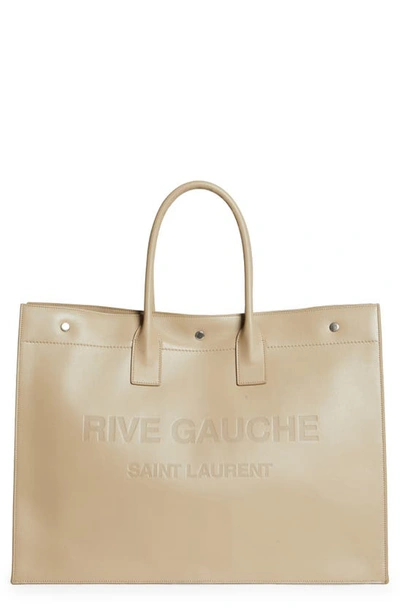 Saint Laurent Rive Gauche Large Leather Tote Bag In Sea Salt