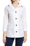 Ming Wang Ruffle Neck Button Front Cotton Poplin Blouse In Wht/blk