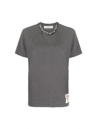 GOLDEN GOOSE GREY T-SHIRT WITH CRYSTALS