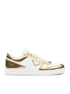 Prada Downtown Logo Metallic Low Top Sneaker In White