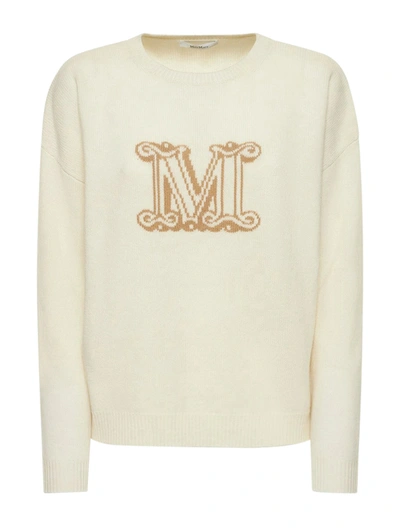 Max Mara Edo Logo Jacquard Cashmere Knit Sweater In White