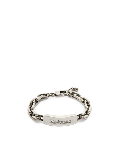 Alexander Mcqueen Mcqueen Graffiti Tag Bracelet In Antique Silver