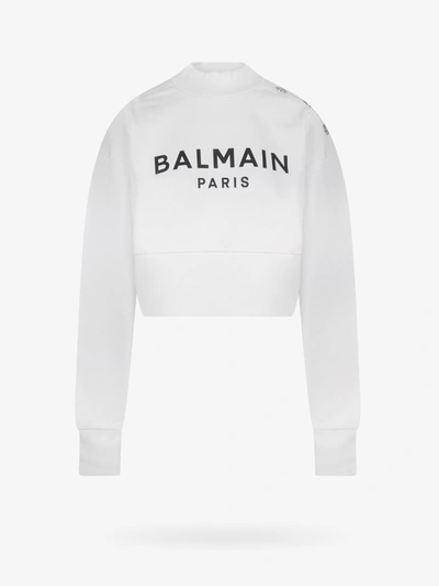 Balmain Cotton Sweatshirt With Logo In White