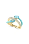 EFFY 14K GOLD PAVÉ DIAMOND & BLUE TOPAZ RING