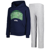 OUTERSTUFF YOUTH COLLEGE NAVY/HEATHER GRAY SEATTLE SEAHAWKS DOUBLE UP PULLOVER HOODIE & PANTS SET