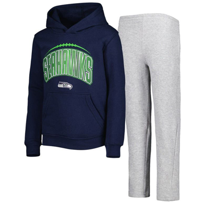 Outerstuff Kids' Youth College Navy/heather Gray Seattle Seahawks Double Up Pullover Hoodie & Pants Set