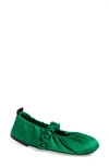 Ganni 10mm Satin Scrunchie Ballerinas In Kelly Green