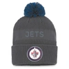 Fanatics Branded Charcoal Winnipeg Jets Authentic Pro Home Ice Cuffed Knit Hat With Pom In Charcoal