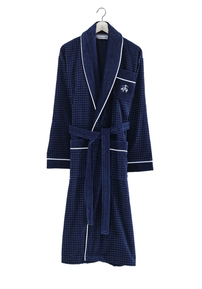 Brooks Brothers Waffle Terry 48" Turkish Cotton Bathrobe Bedding In Navy