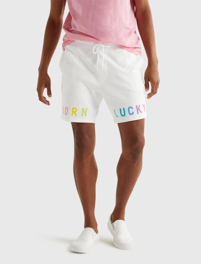 Lucky Brand Mens Pride Born Lucky Gender Neutral Short In White