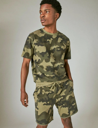 Lucky Brand Mens Sueded Terry Short Sleeve Camo Crew In Green