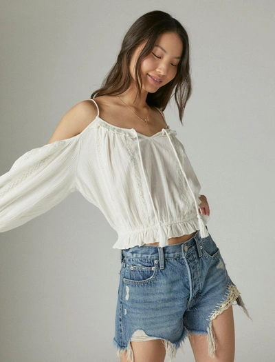 Lucky Brand Womens Cold Shoulder Lace Top In White