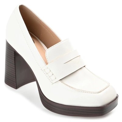 Journee Collection Ezzey Platform Penny Loafer Pump In White