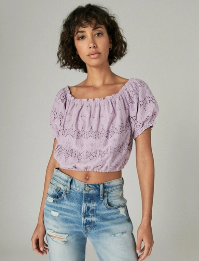 Lucky Brand Off The Shoulder Lace Crop Top In Purple