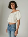 LUCKY BRAND WOMENS OFF THE SHOULDER LACE CROP TOP