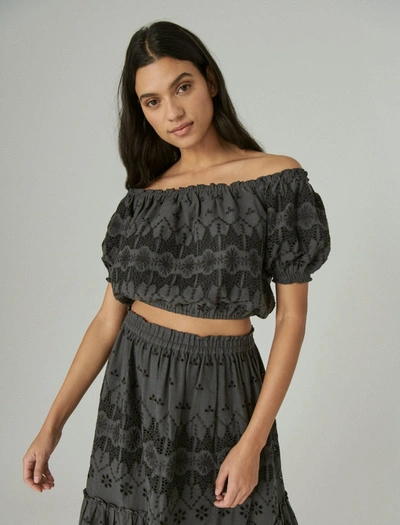 Lucky Brand Off The Shoulder Lace Crop Top In Washed Black