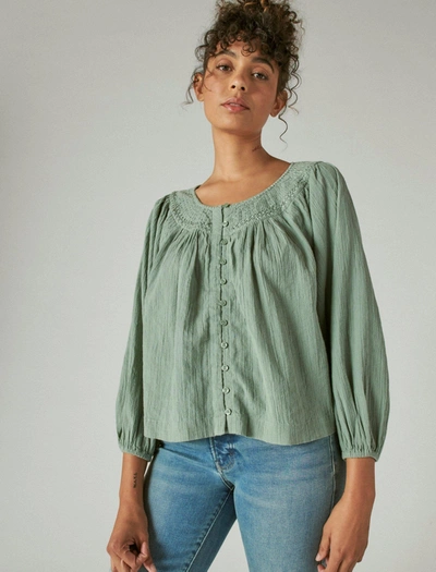 Lucky Brand Womens Embroidered Peasant Blouse In Green