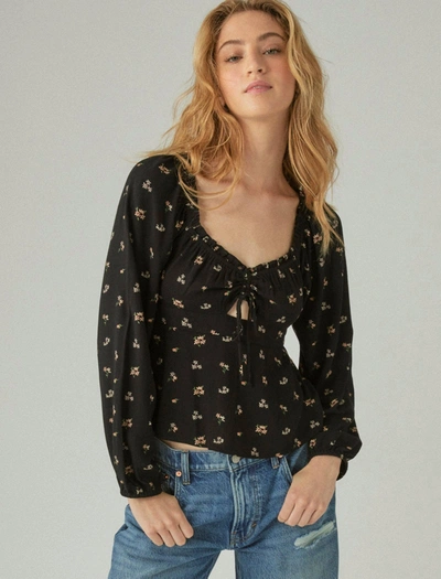 Lucky Brand Womens Long Sleeve Printed Top In Black