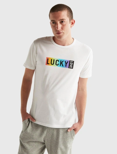 Lucky Brand Mens Pride Lucky Logo Gender Neutral Tee In White