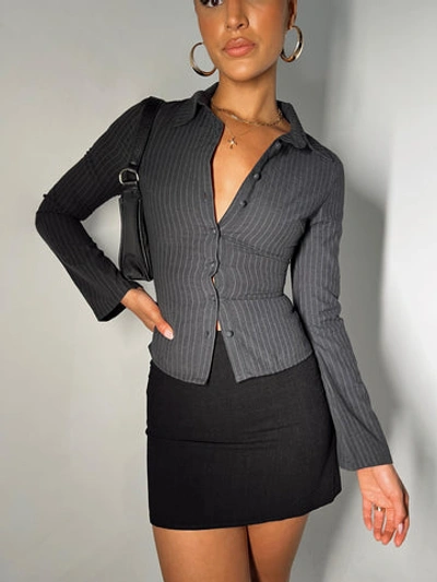 Princess Polly Anni Pinstripe Shirt In Black