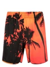 Blue Sky Inn Palm-tree Print Swim Shorts In Orange