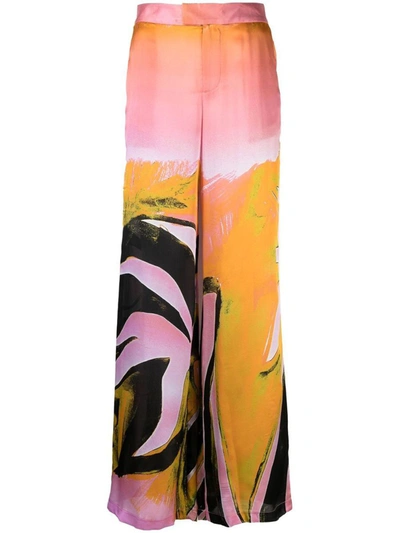 Louisa Ballou Caissa-print Silk-charmeuse Wide-leg Trousers In Yellow