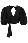Red Valentino Black Crop Blouse With Bow And Triangle Cut-out Detail In Taffeta Woman In Black