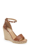 Valentino Rockstud Ankle Strap Espadrille Wedge In 48l Selleria/ Naturale