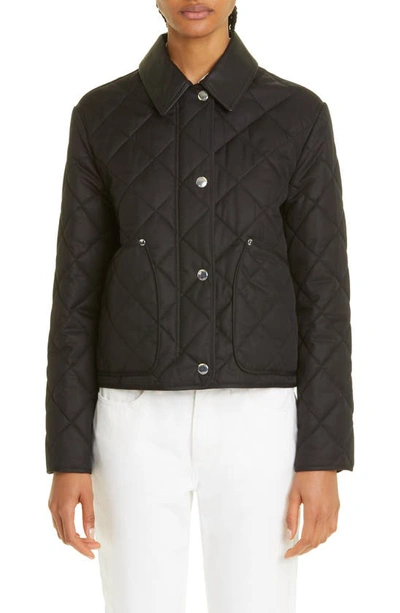 Burberry Lanford Black Quilted Jacket With Pointed Collar In Polyester Woman