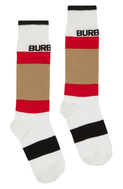 Burberry Kids' Icon Stripe Logo Crew Socks In Brown