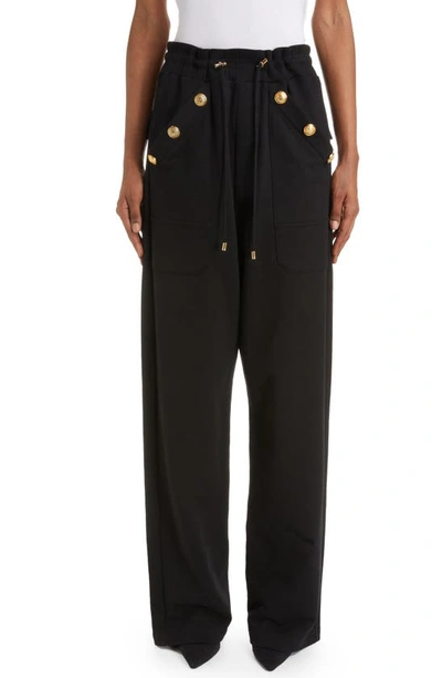 Balmain Regular Fit Jogging Trousers With Gold Detailing In Black