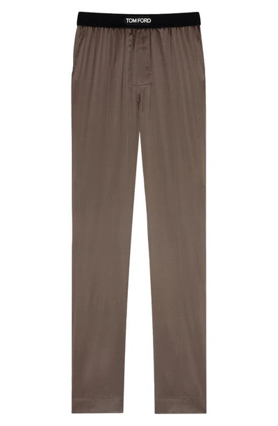 Tom Ford Stretch Silk Pyjama Trousers In Walnut