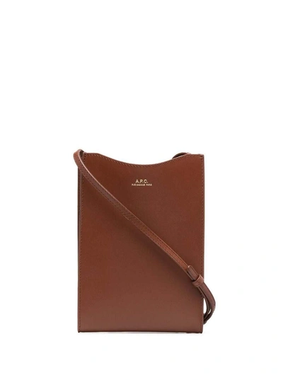 A.p.c. Jamie  Brown Leather Crossbody Bag With Logo  Woman