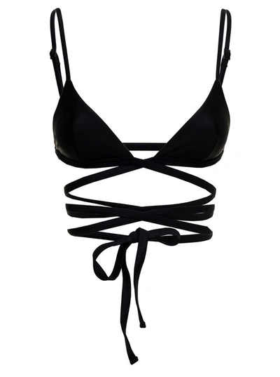 MATTEAU MATTEAU WOMAN'S BLACK NYLON BIKINI TOP WITH CROSSED LACES