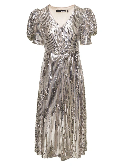 ROTATE BIRGER CHRISTENSEN 'SIERINA' SILVER-TONE MIDI DRESS WITH ALL-OVER SEQUINS WOMAN ROTATE