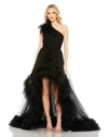 MAC DUGGAL RUFFLED ONE SHOULDER HIGH LOW TULLE GOWN