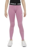 Nike Pro Big Kids' (girls') Leggings (extended Size) In Elemental Pink/ White